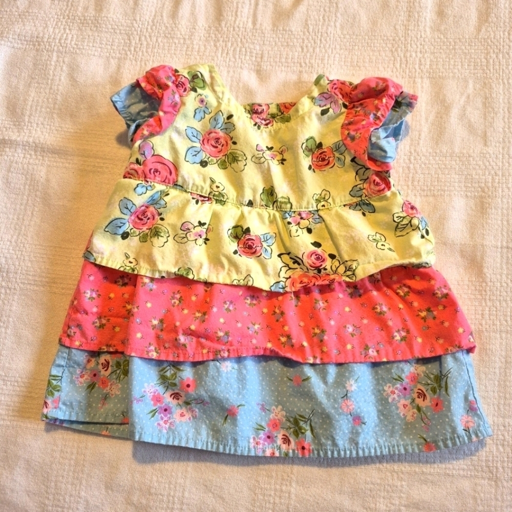 Hanna Andersson girls size 50 or 0-3 months 3 tiered floral dress VGUC